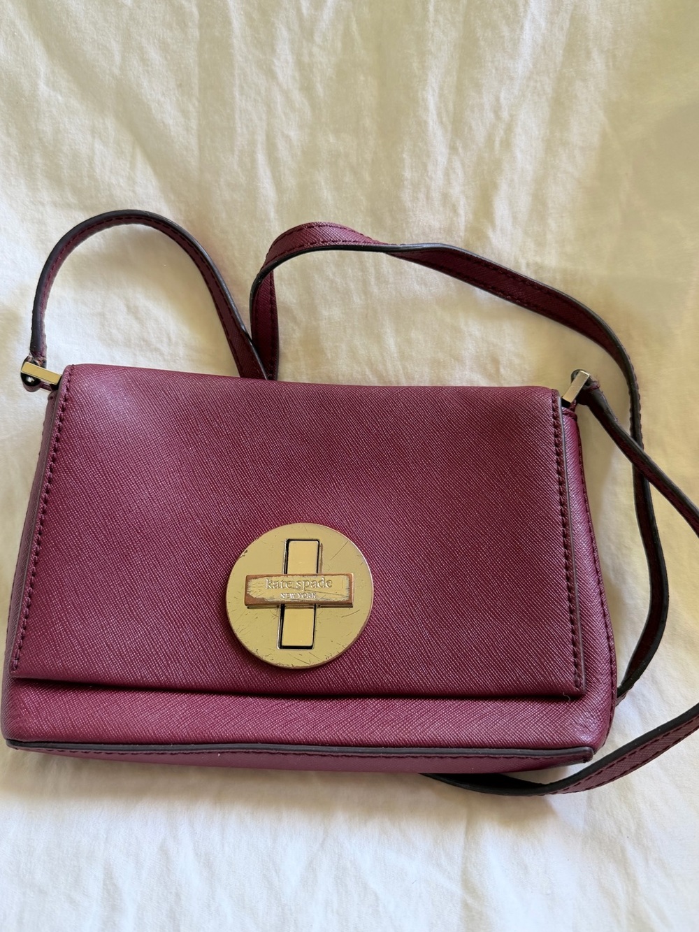 kate spade Wine Saffiano Leather Crossbody with Gold Turn-Lock
